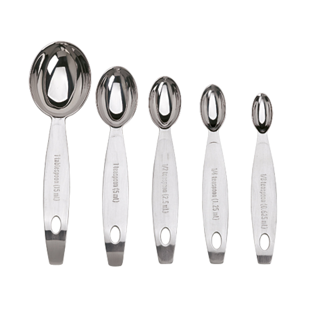 CUISIPRO Messlöffel-Set aus Edelstahl, 5er Pack, silber, mit 0,625 und 1,25 ml Messgrößen, für präzises Abmessen in der Küche