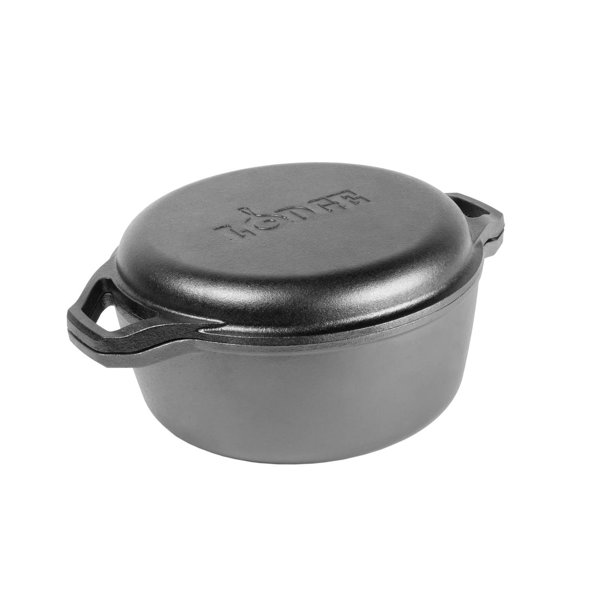 Schwarzer LODGE Dutch-Oven aus Gusseisen, robustes Kochgeschirr für Ofen und Herd, mit Deckel, für vielseitiges Kochen.