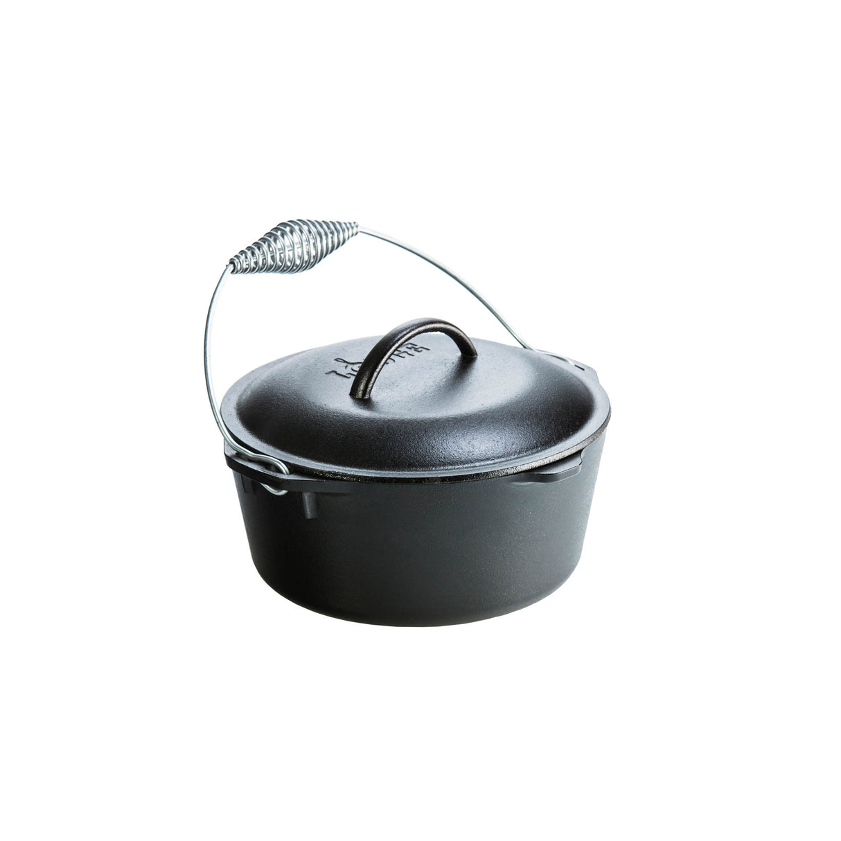 Schwarzer Lodge Dutch-Oven aus Gusseisen, klassische Pfanne mit Deckel, ideal zum Kochen und Braten.
