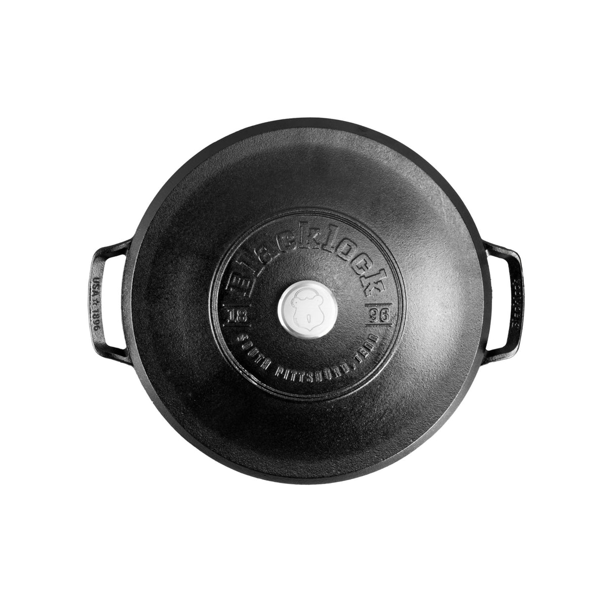 Schwarzer LODGE Bräter aus Gusseisen, 3,8-Liter-Volumen, mit Deckel und robustem Design für vielseitiges Kochen.