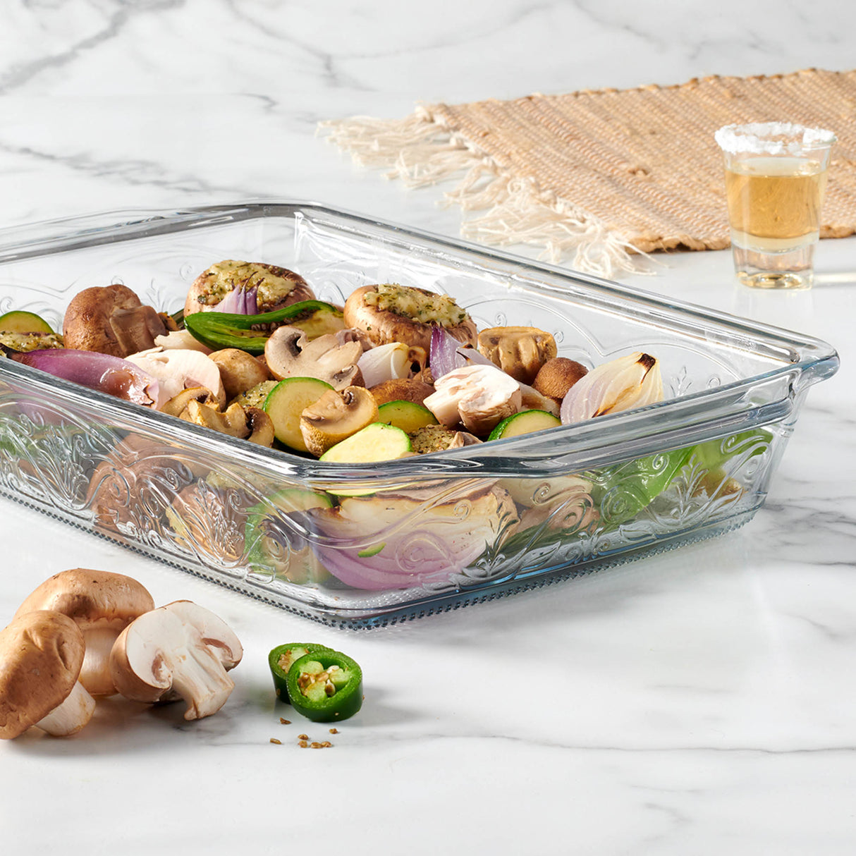 ANCHOR HOCKING Auflaufform Laurel embossed, 3-L-Volumen, hitzebeständig, mit dekorativem Muster, ideal für Backofen und Auflauf.