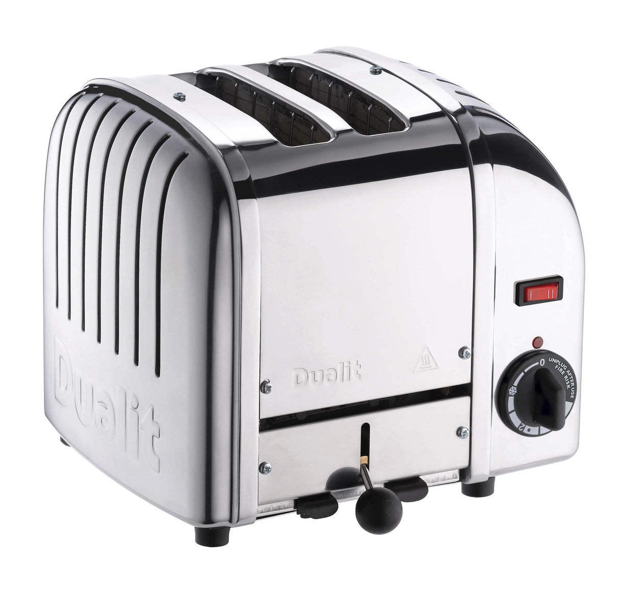 Polierter DUALIT Toaster VARIO mit 2 Scheiben für knuspriges Toasten, modernes Design, Blick auf die Toastfächer.