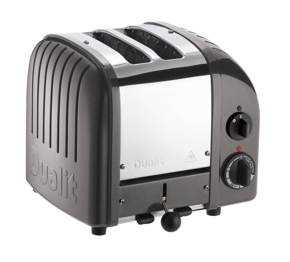 Dualit Toaster Newgen in grau metallic, 2 Scheiben, elegantes Design, mit Bedienknöpfen und Bräunungsregler.