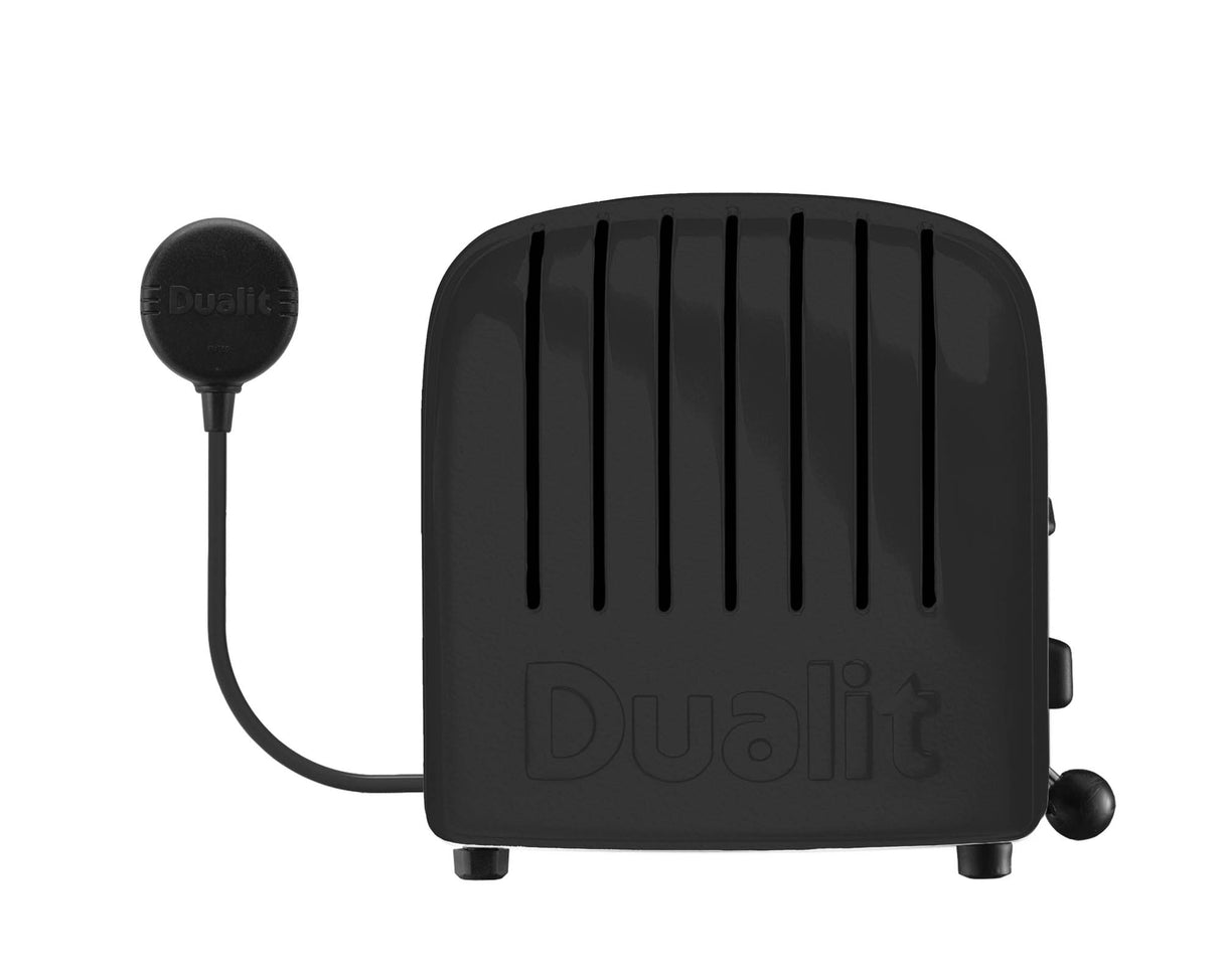 Schwarzer DUALIT Toaster NEWGEN für 2 Brotscheiben, modernes Design, Blick auf Toastausgänge und Bedienelemente