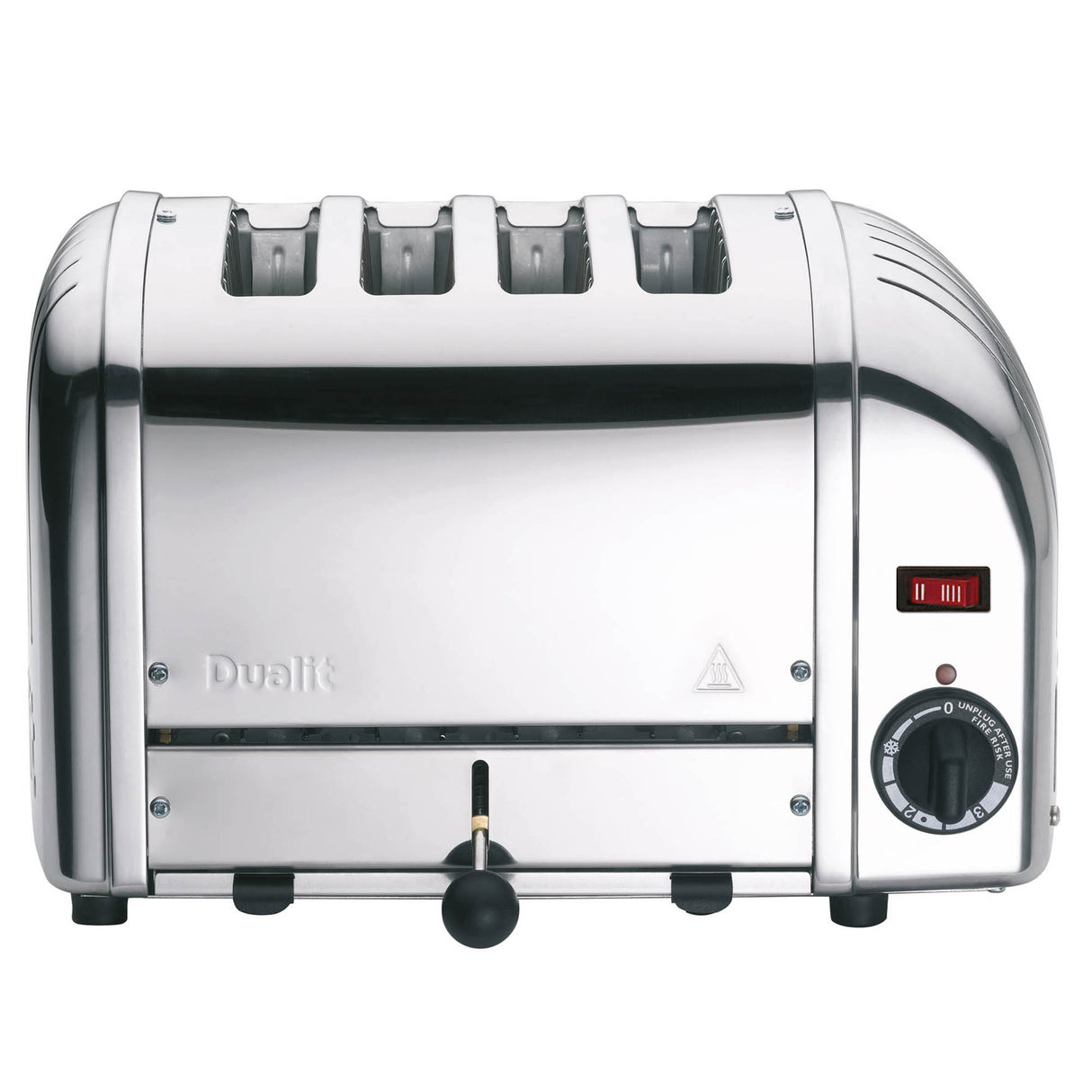 Polierter DUALIT Toaster Vario mit 4 Scheiben, modernes Design und Edelstahlgehäuse, perfekt für gleichmäßiges Toasten.