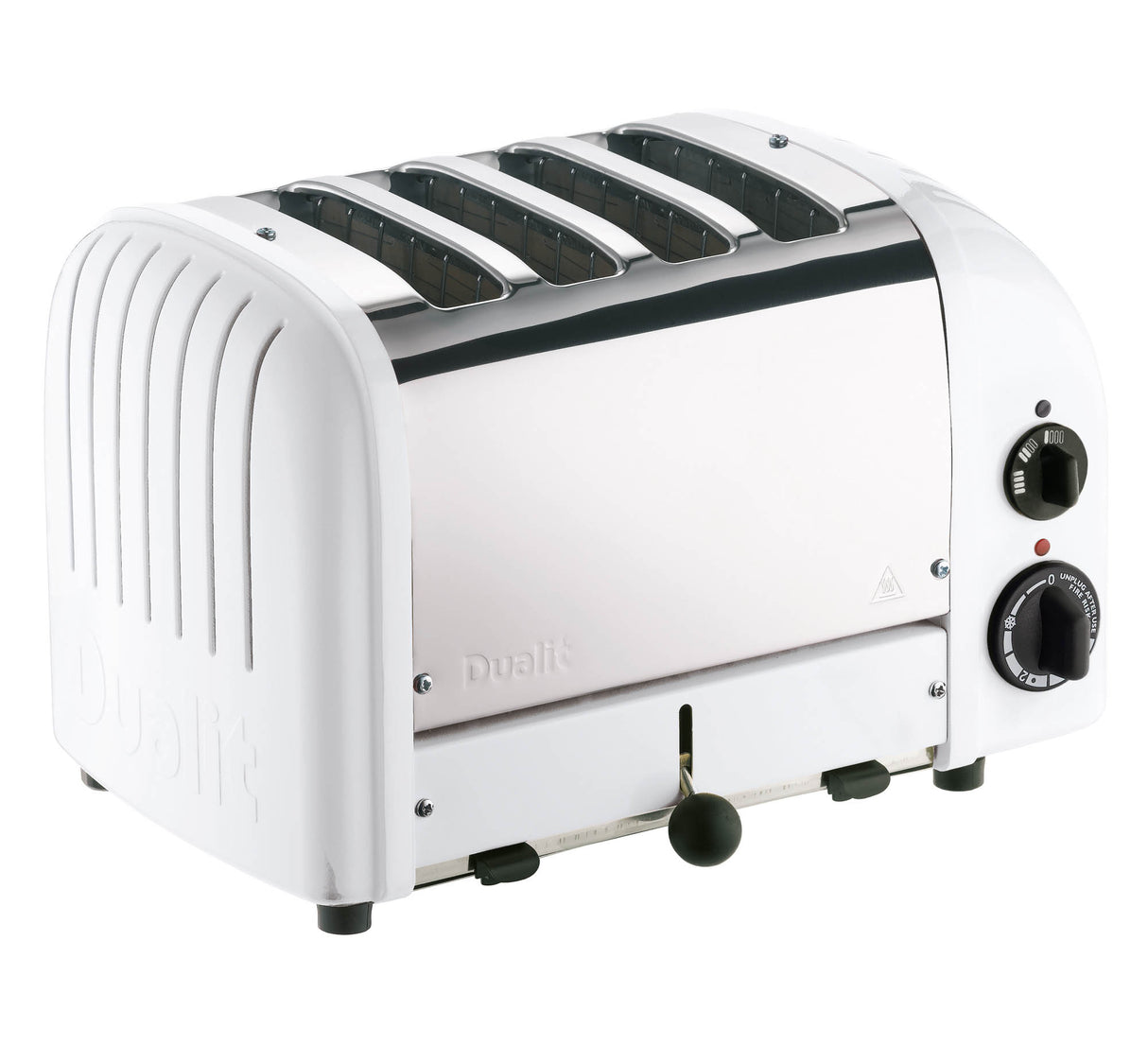 Weißer DUALIT Toaster Newgen mit 4 Scheiben für knuspriges Toasten, modernes Design, auf Bild sichtbar.