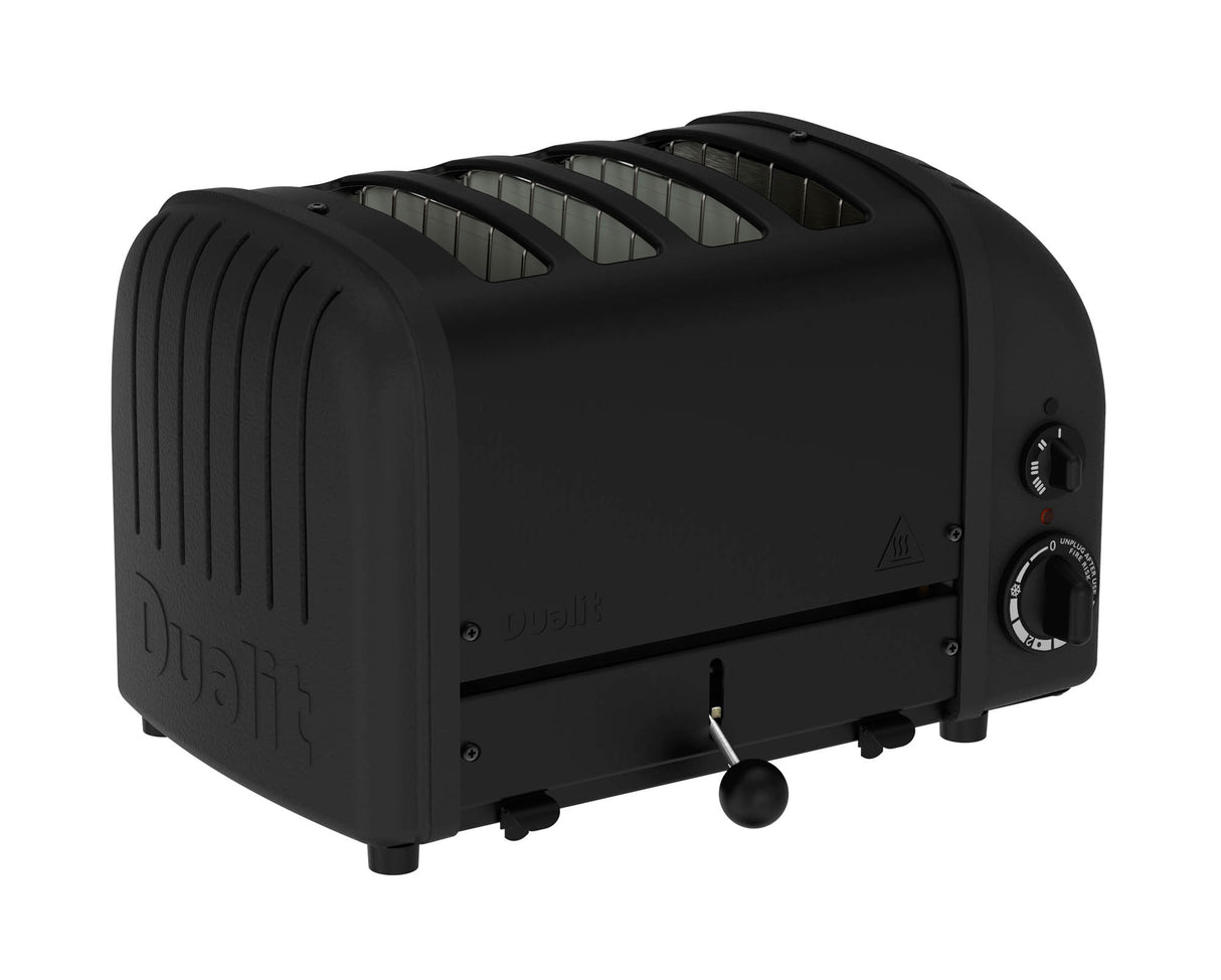 Schwarzer DUALIT Toaster NEWGEN mit Platz für 4 Brotscheiben, modernes Design, sichtbar im Bild.