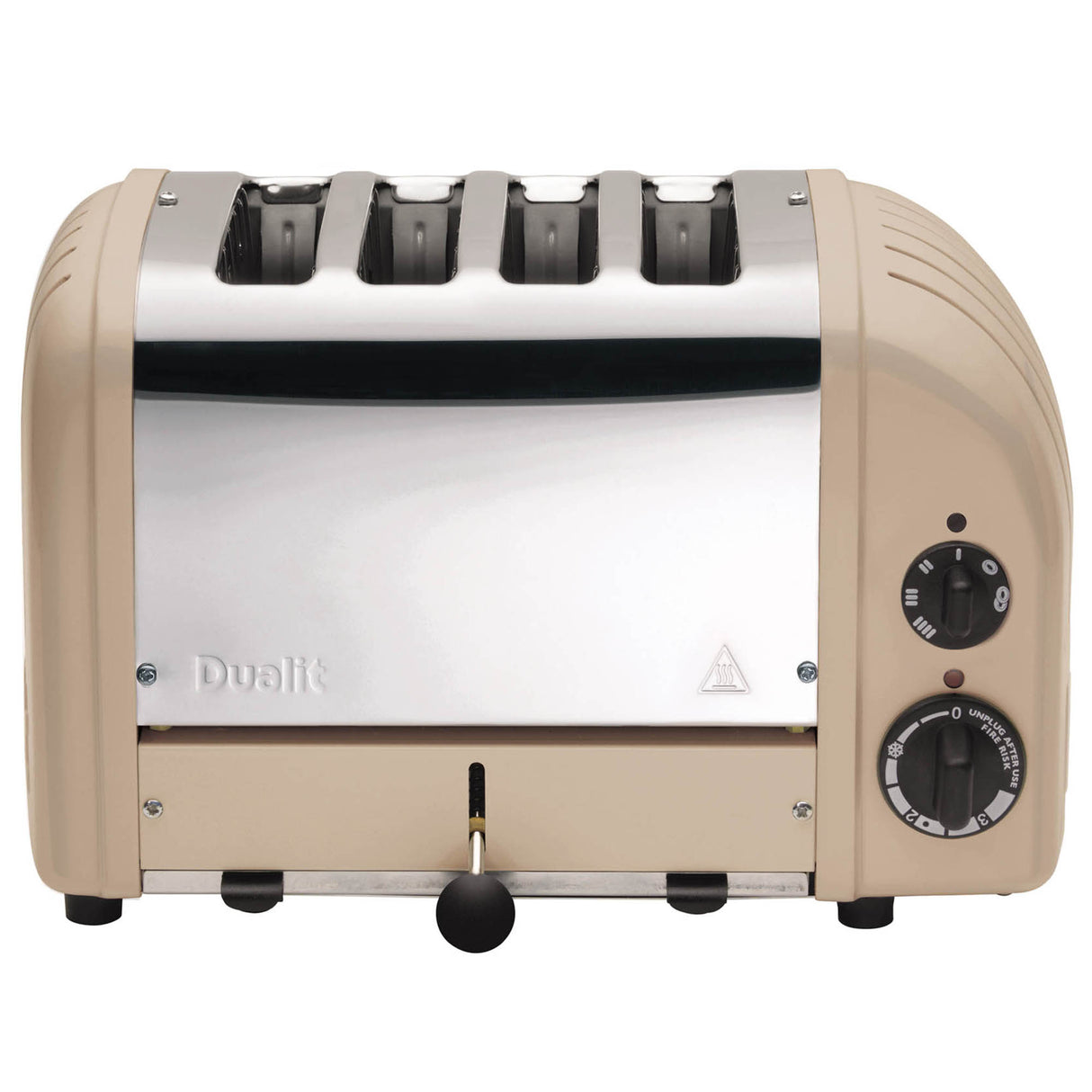 Beiger DUALIT Toaster NEWGEN mit 4 Scheiben, modernes Design und Edelstahloberfläche, bereit für knuspriges Toasten.