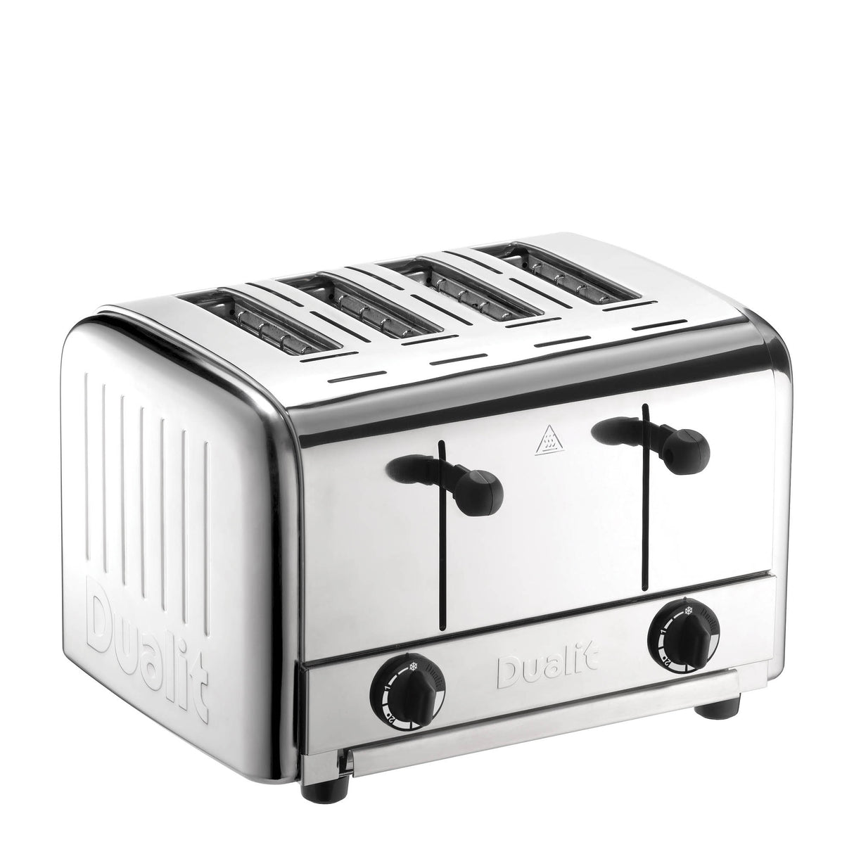 Schwarzer DUALIT Toaster für Gastro mit Pop-up-Funktion, modernes Design und Platz für Toastscheiben.