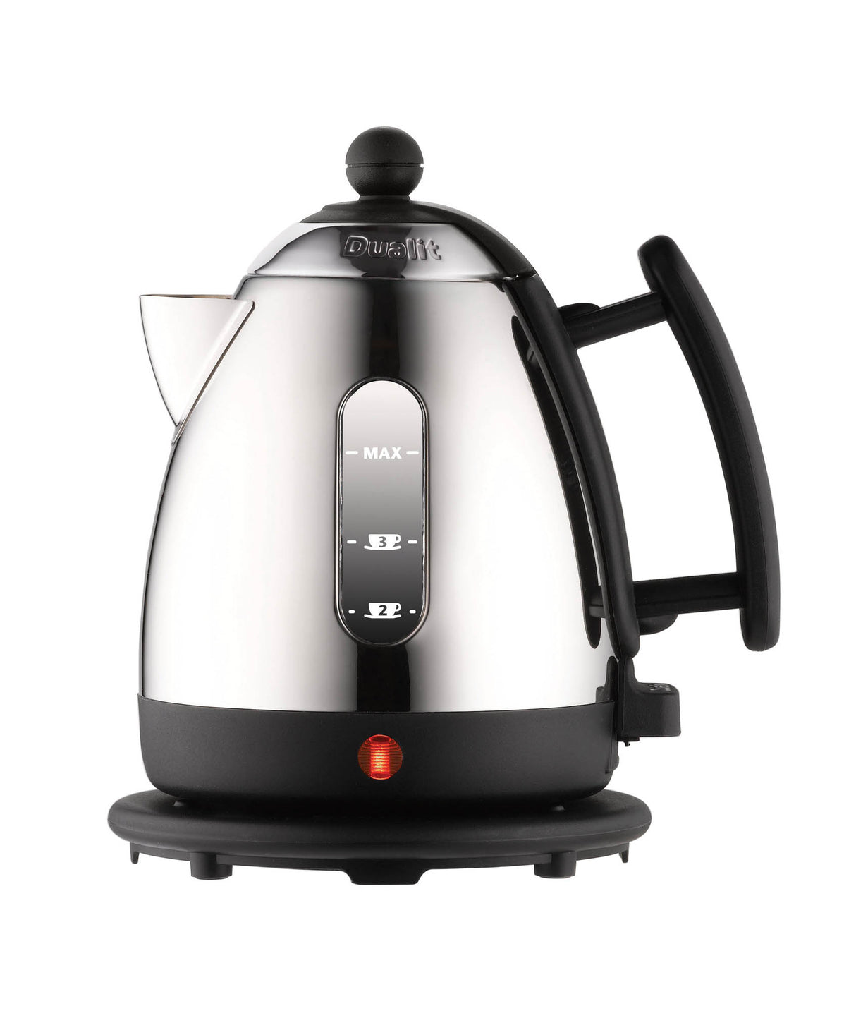 Schwarzer DUALIT Wasserkocher Mini LITE mit 1-Liter-Fassungsvermögen, glatte Oberfläche und kompakte Form.