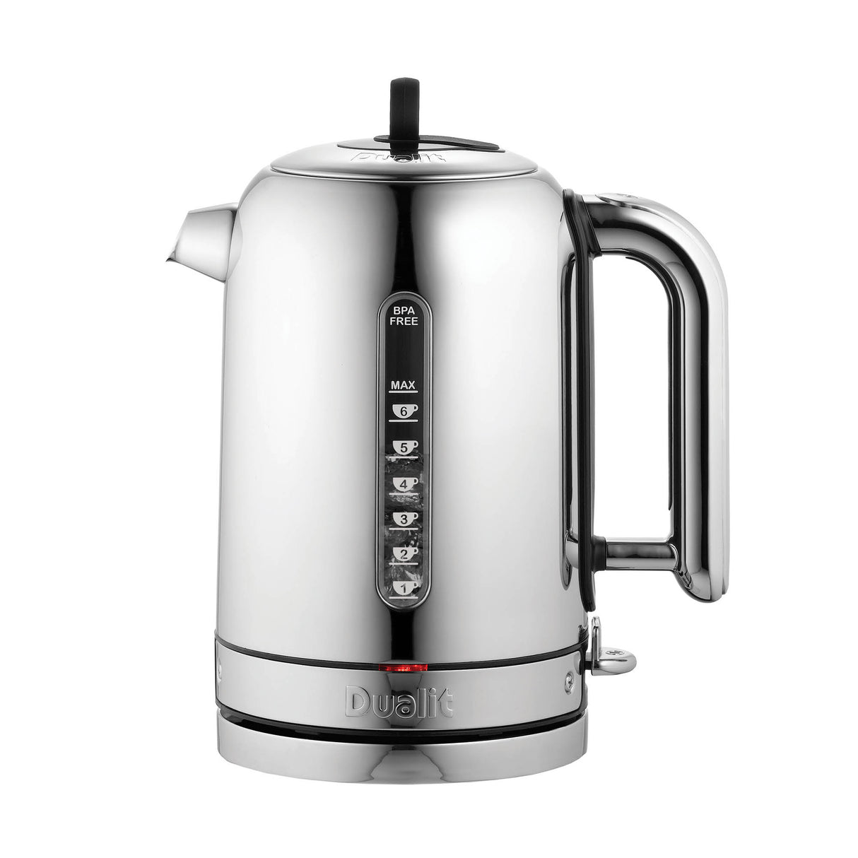 Polierter DUALIT Wasserkocher CLASSIC mit 1,7 Liter Fassungsvermögen, Edelstahl, elegantes Küchengerät, Wasserkocher in Betrieb
