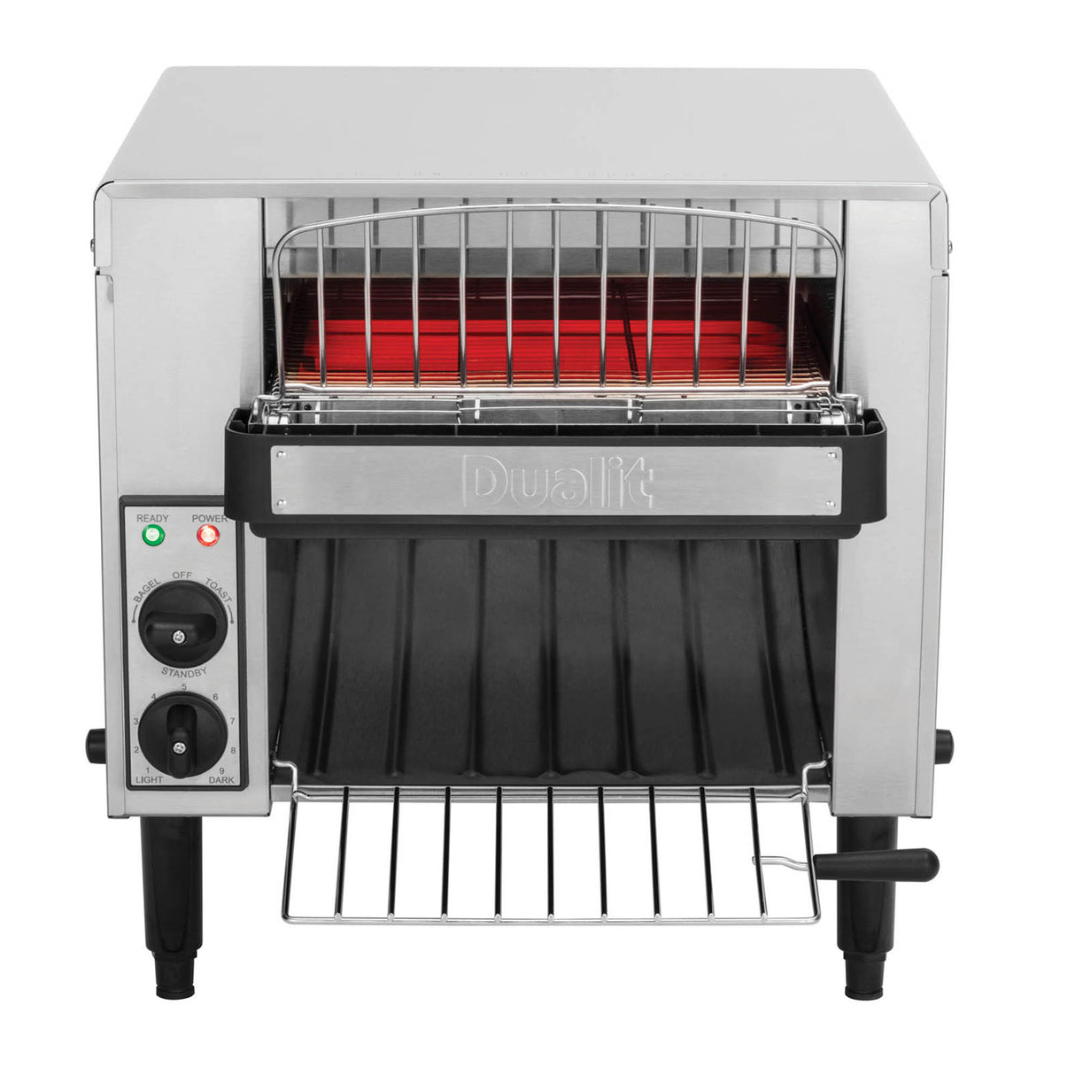 Schwarzer DUALIT Toaster für Gastro, mit Durchlauf, ideal für schnelles Toasten in professionellen Küchen.
