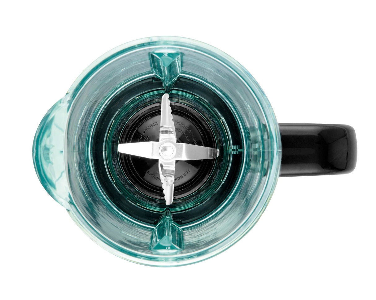 Polierter DUALIT Standmixer VORTECS mit Edelstahlbehälter und Kontrollknöpfen, ideal für smoothies und Mixgetränke.