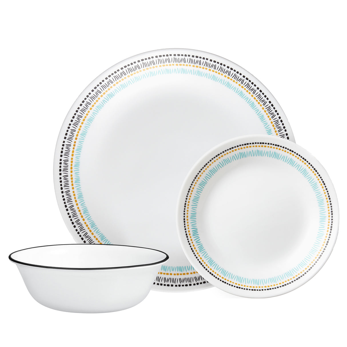 Weiße CORELLE Paloma Service mit Teller, Schüssel und Tasse, elegantes Geschirrset für den täglichen Gebrauch