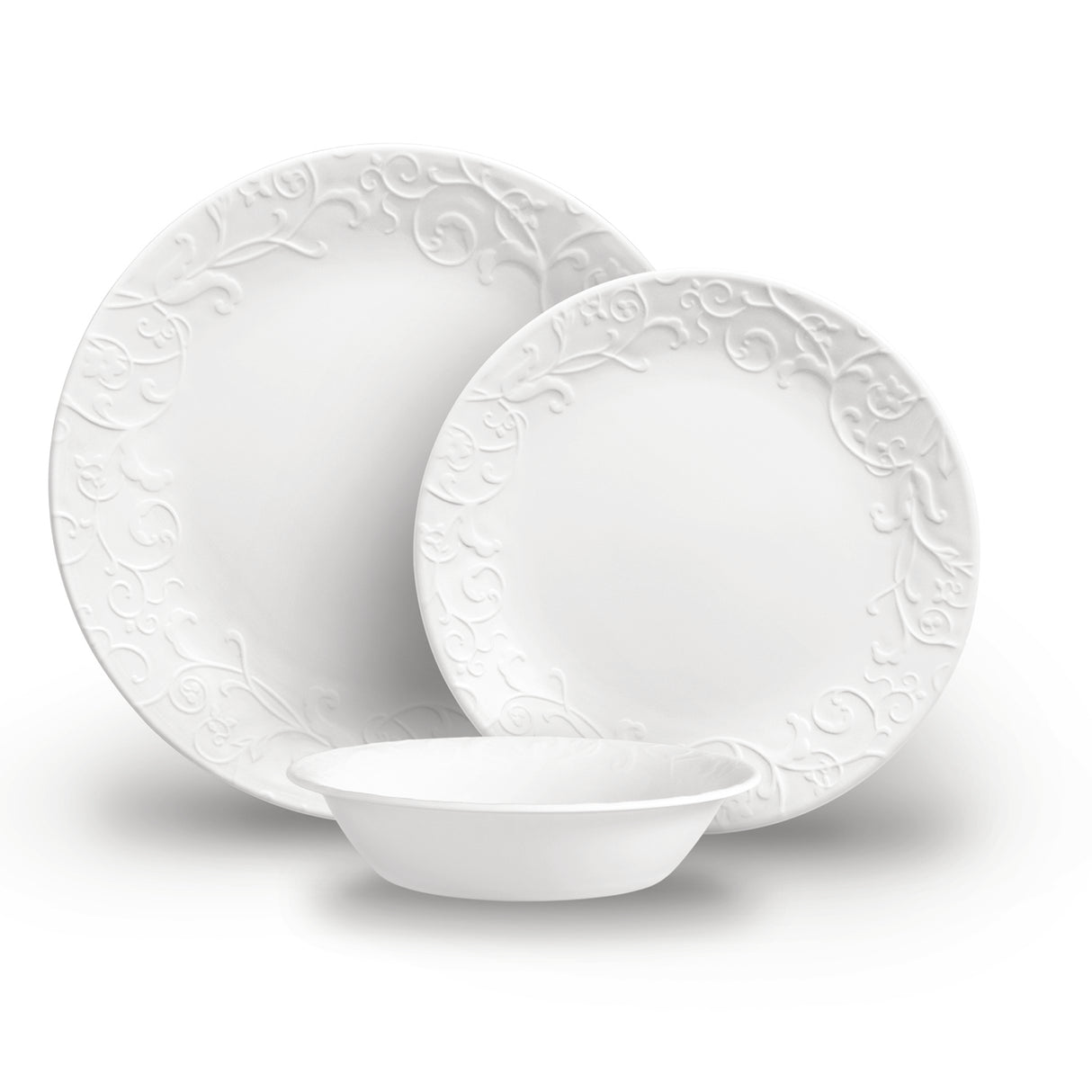 Weiße CORELLE Bella Faenza Geschirr-Set mit Tellern und Tassen, elegantes Service für den täglichen Gebrauch