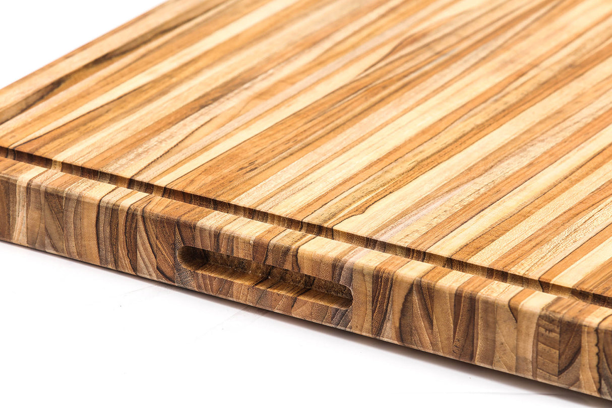 Teakholz-Schneidebrett von TEAKHAUS, rechteckiges Schneidebrett aus Teakholz mit traditionellem Design, natürliche Holzmaserung sichtbar