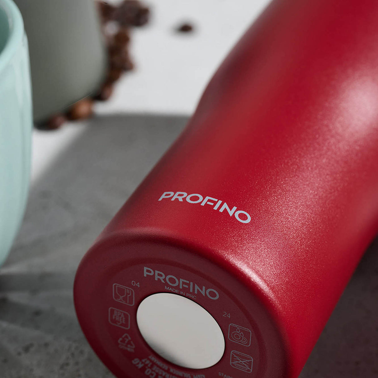 PROFINO Thermobecher BARISTA in Burgund, isolierende Edelstahl-Kaffeetasse mit Deckel, ideal für unterwegs