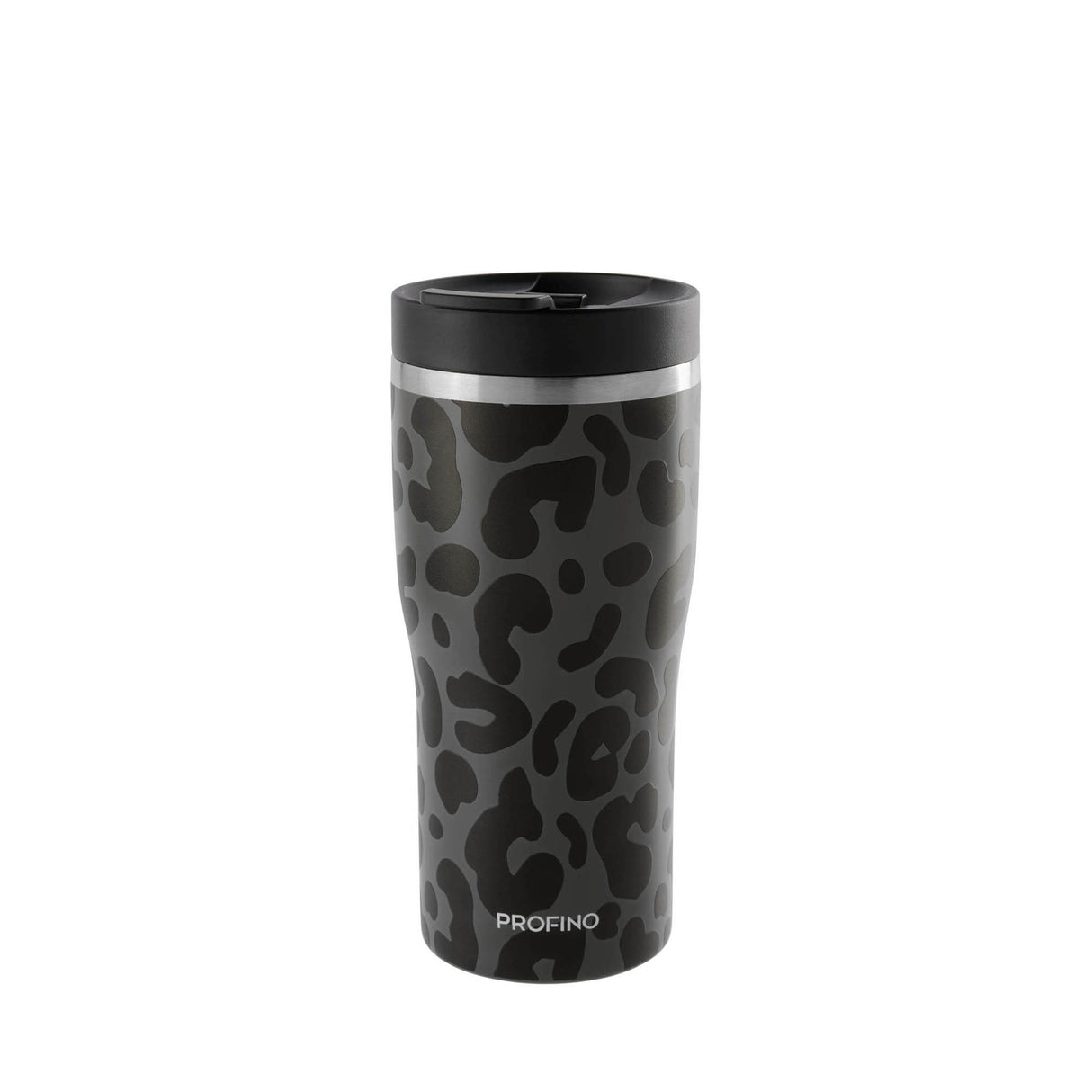 Grauer PROFINO Thermobecher BARISTA, 350 ml, isoliert für heiße Getränke, mit Deckel und ergonomischem Design