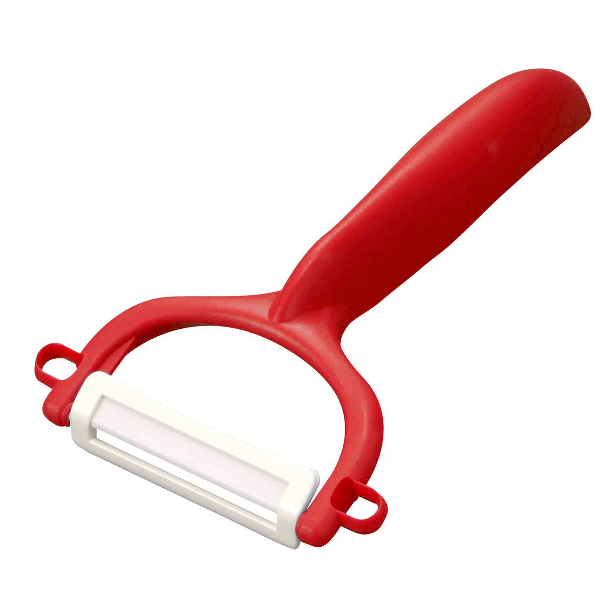 Grüner KYOCERA Schäler mit doppelseitigem Schliff, ideal zum Schälen von Obst und Gemüse, leicht und ergonomisch gestaltet.