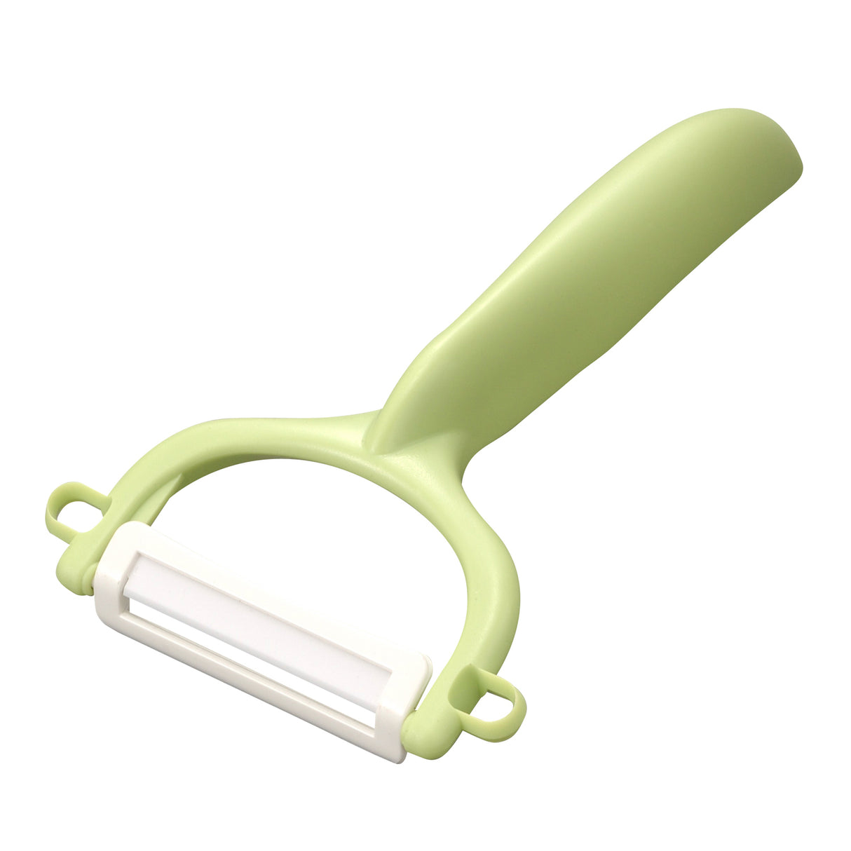 Grüner KYOCERA Schäler mit doppelseitigem Schliff, ideal zum Schneiden und Schälen von Gemüse und Obst.