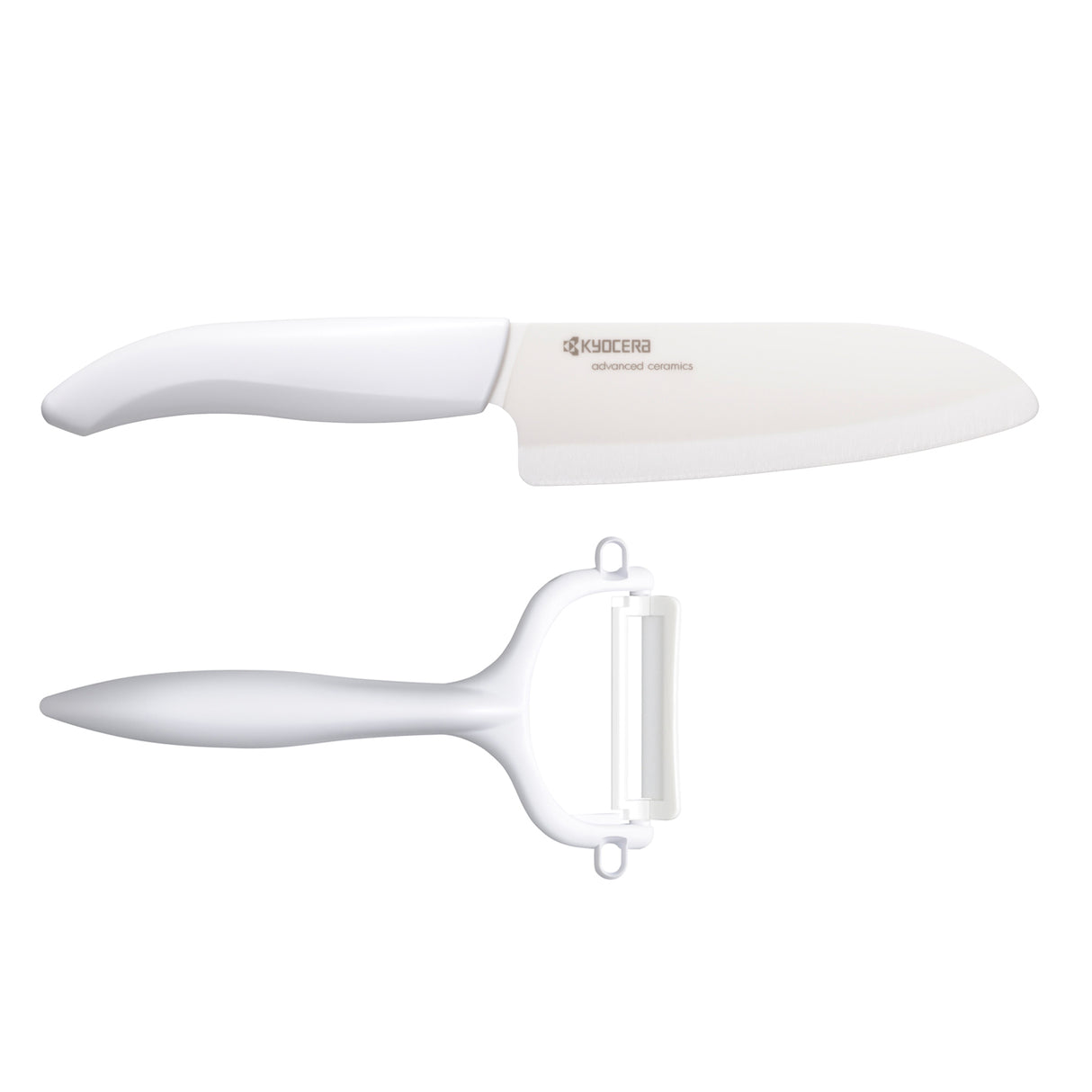 KYOCERA Keramik-Gemüsemesser mit Schäler Set, scharfes Küchenmesser und Schäler aus Keramik für Gemüse, hochwertiges Küchenwerkzeug