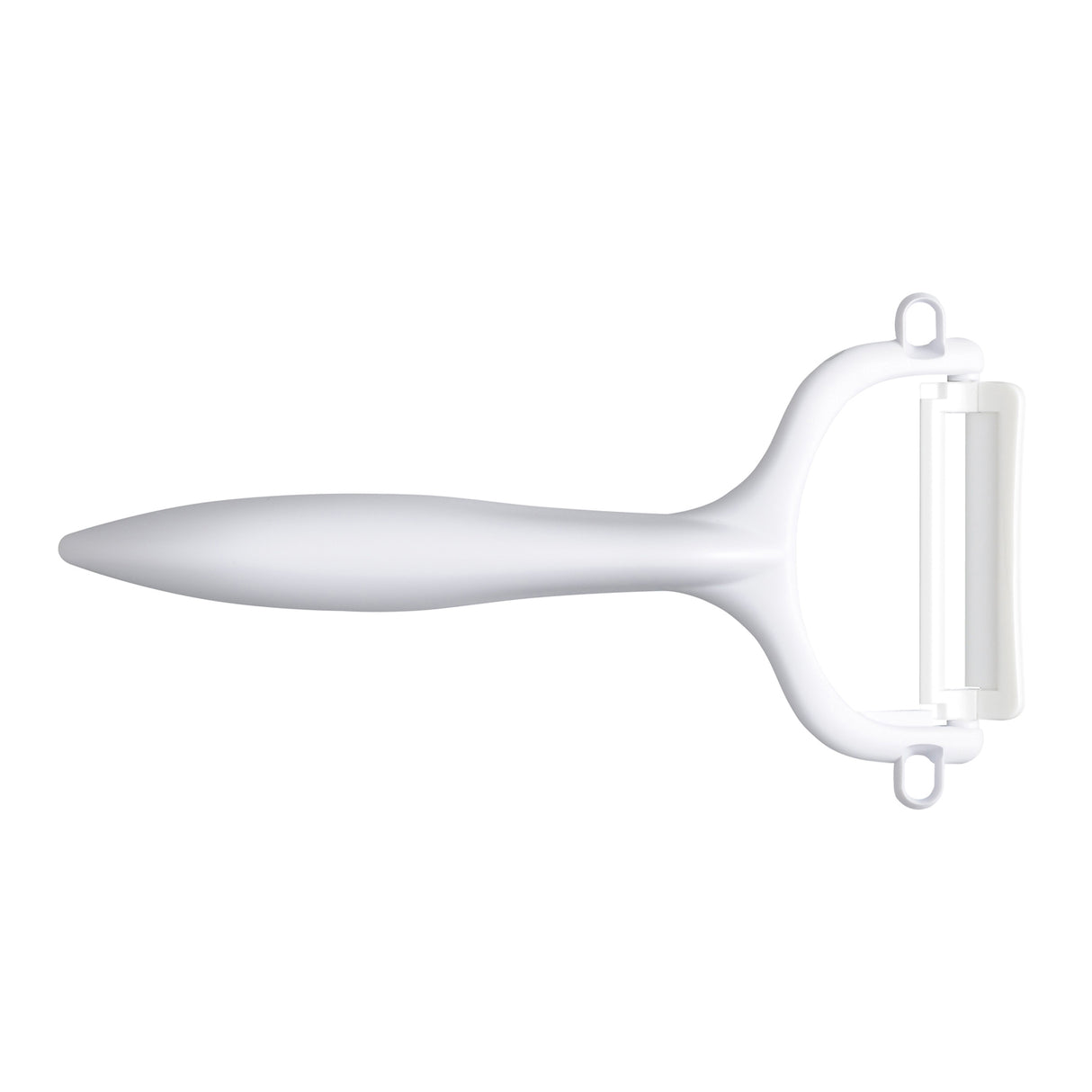 Grüner KYOCERA Schäler mit doppelseitigem Schliff, ideal zum Schälen von Obst und Gemüse, sichtbarer Klingen- und Griffbereich