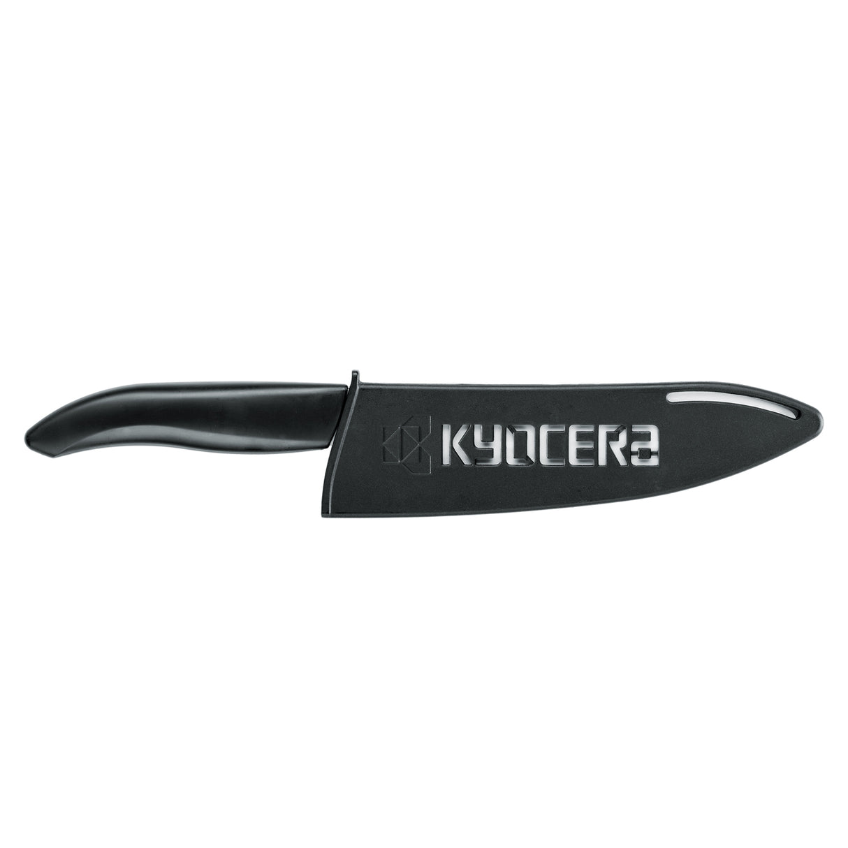 Schwarzer Klingenschutz von KYOCERA für Messer bis 11 cm Länge, schützt Klingen beim Schneiden und Lagerung.