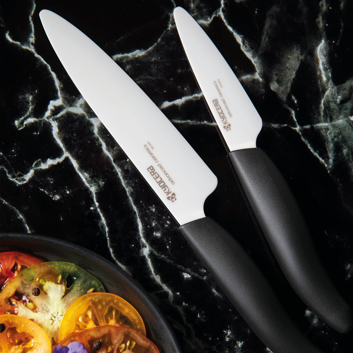 KYOCERA Keramikmesser 3er-Set in Schwarz, scharfe Küchenmesser aus Keramik für präzises Schneiden, hochwertiges Kochzubehör
