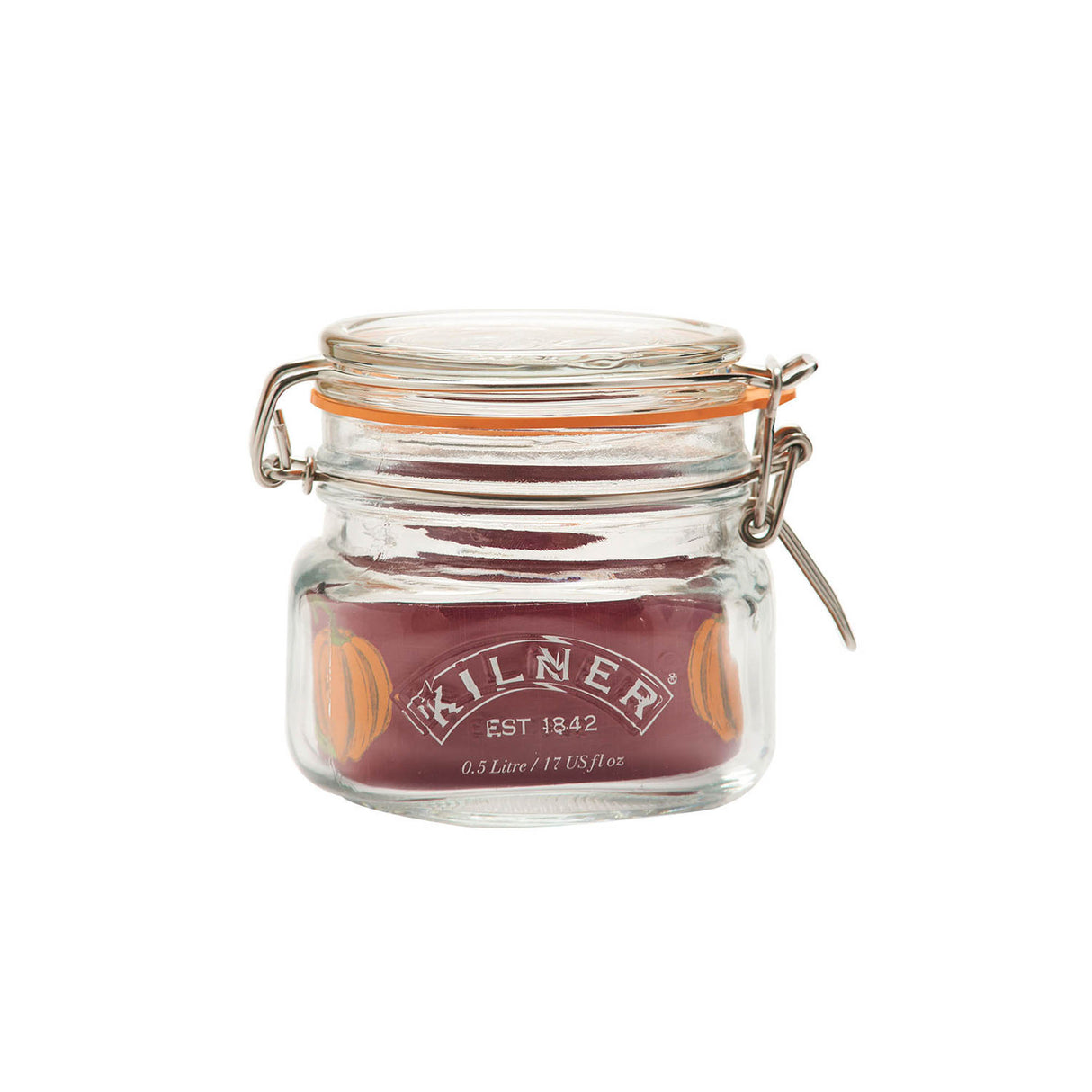 Quadratisches Kilner Einmachglas mit Bügelverschluss, 500 ml Inhalt, klares Glas mit Metallverschluss.
