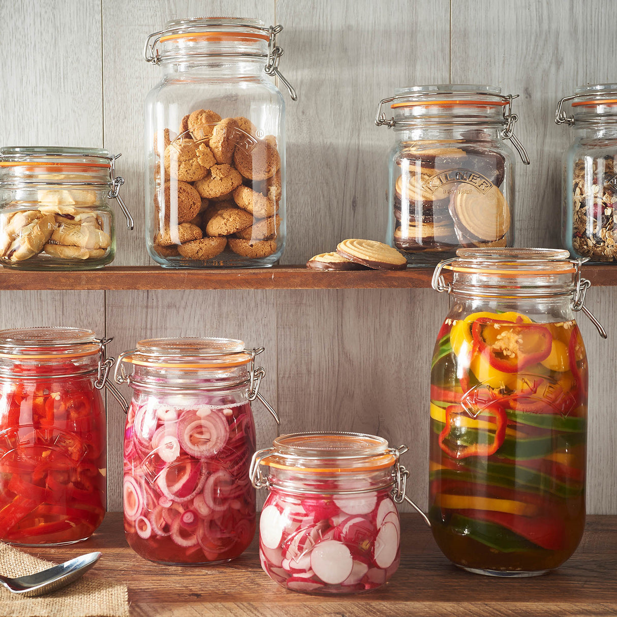 Quadratisches Kilner Einmachglas mit Bügelverschluss, 500 ml Fassungsvermögen, klarer Glasbehälter für Lebensmittel.