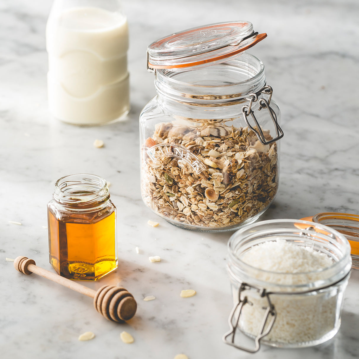 KILNER Einkochglas Clip Square, klares Glas, ideal zum Einkochen und Aufbewahren von Lebensmitteln, quadratisches Design