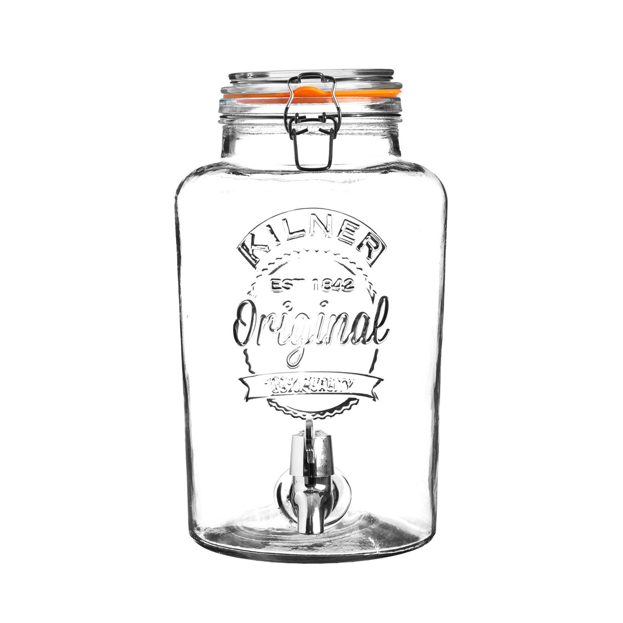 KILNER Getränkespender ROUND, klar, 8 Liter, aus Glas mit Deckel und Auslaufhahn für Getränke und Partys