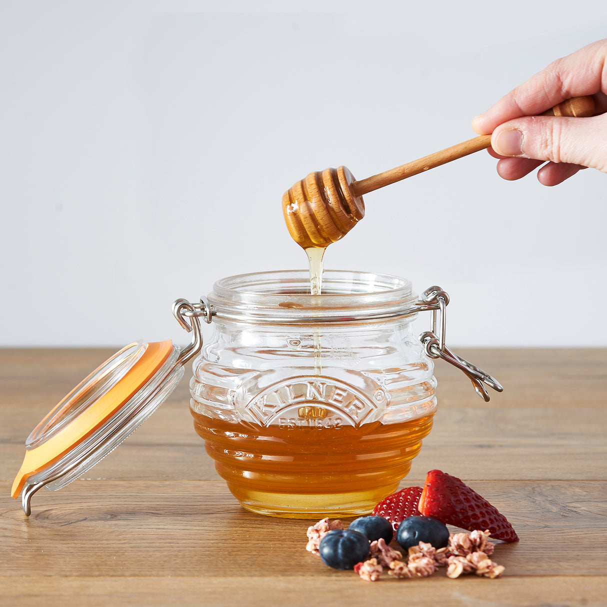 KILNER Honigtopf aus klarem Glas mit 400 ml Fassungsvermögen, ideal zum Servieren von Honig, elegantes Küchenzubehör