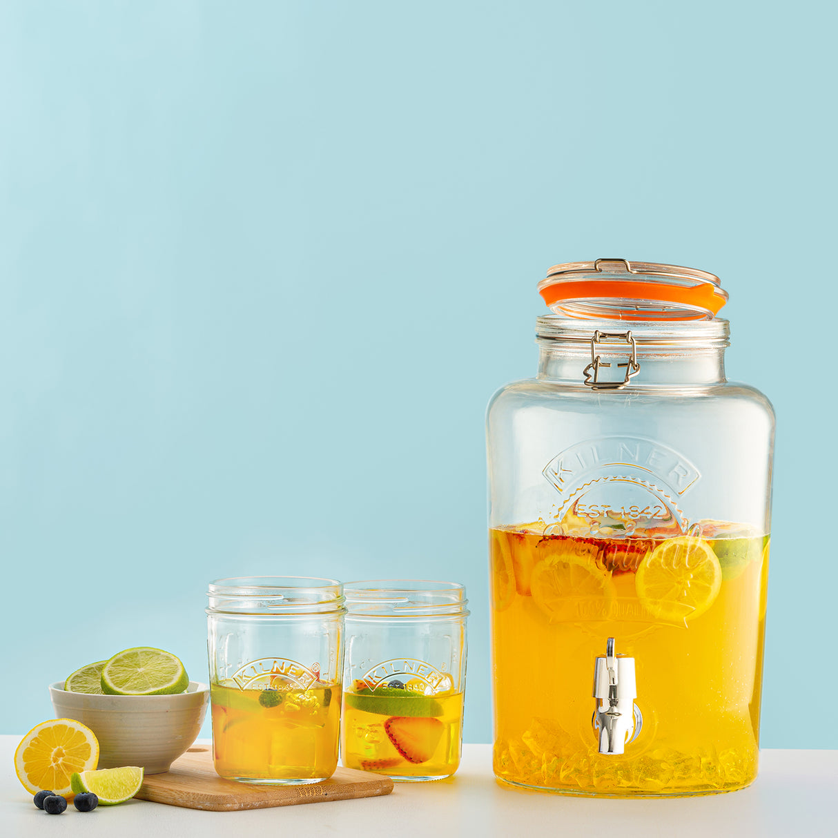 KILNER Getränkespender ROUND, klar, 5 Liter, mit Hahn und Deckel, ideal für Getränke bei Partys und Events