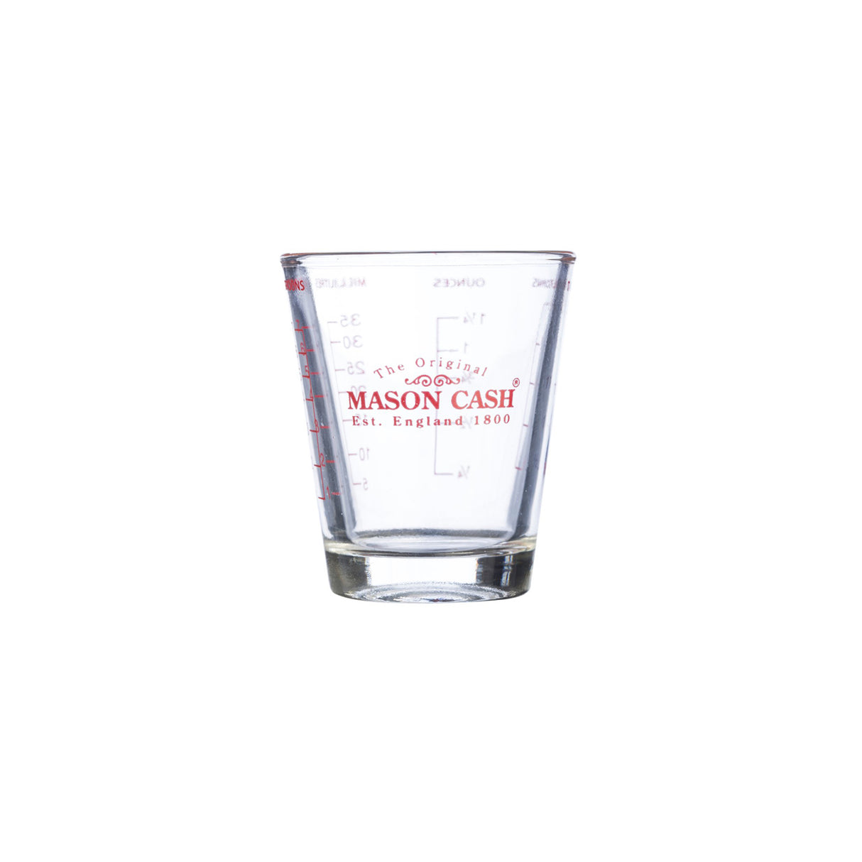 Klarer MASON CASH Messbecher aus Glas mit Messskala, ideal zum Abmessen von Flüssigkeiten in der Küche.