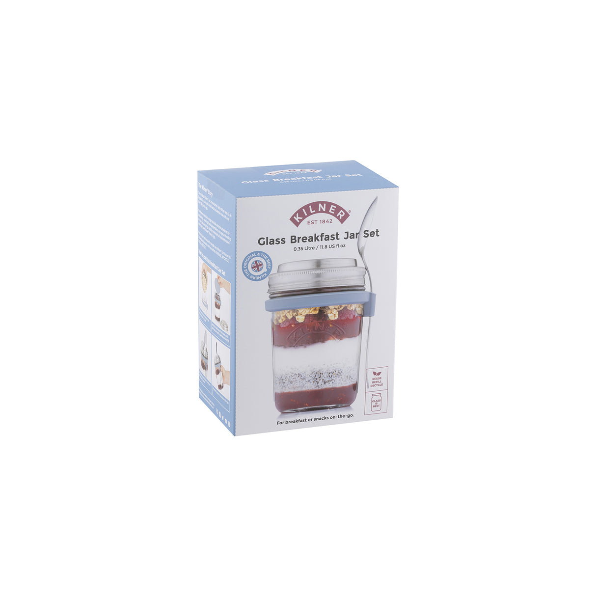 KILNER Frühstücksglas, klar, 350 ml, zum Mitnehmen, mit Schraubverschluss für Frühstück to-go und frische Getränke.