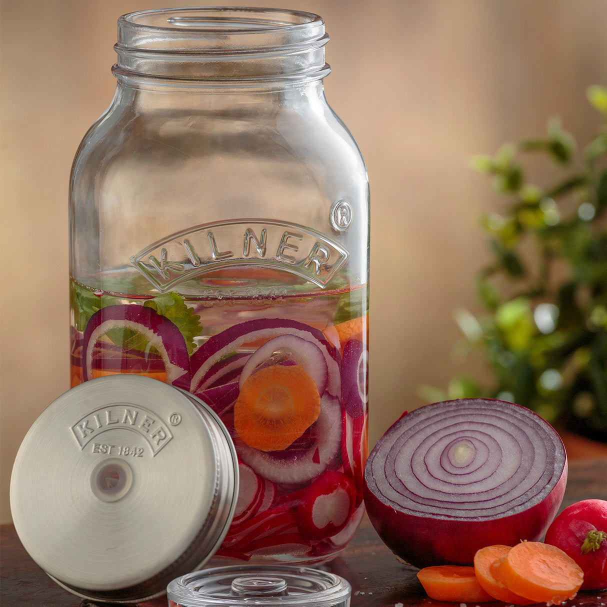 Zwei kleine KILNER Fermentiergläser-Set, 1 Liter, mit Glasdeckeln und Luftventilen, ideal für hausgemachte Fermentationen