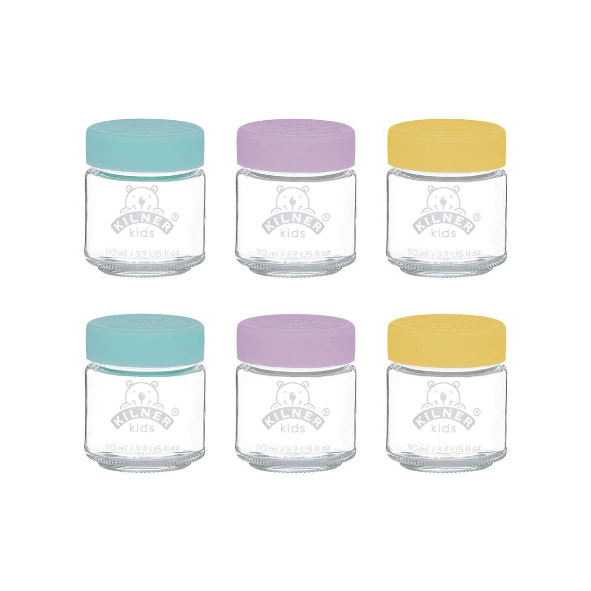 KILNER Babygläser in klar und bunt, langlebige Gläser für Babys mit bunten Deckeln und kindgerechtem Design