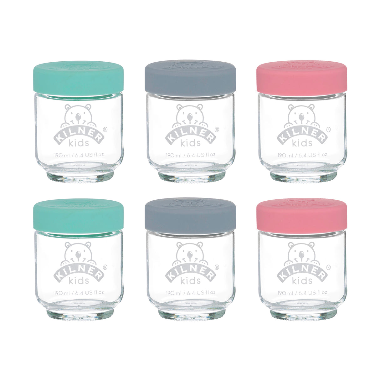 Bunte KILNER Babygläser aus Glas, klar und bunt, ideal für Babynahrung, mit Deckel und kindgerechtem Design