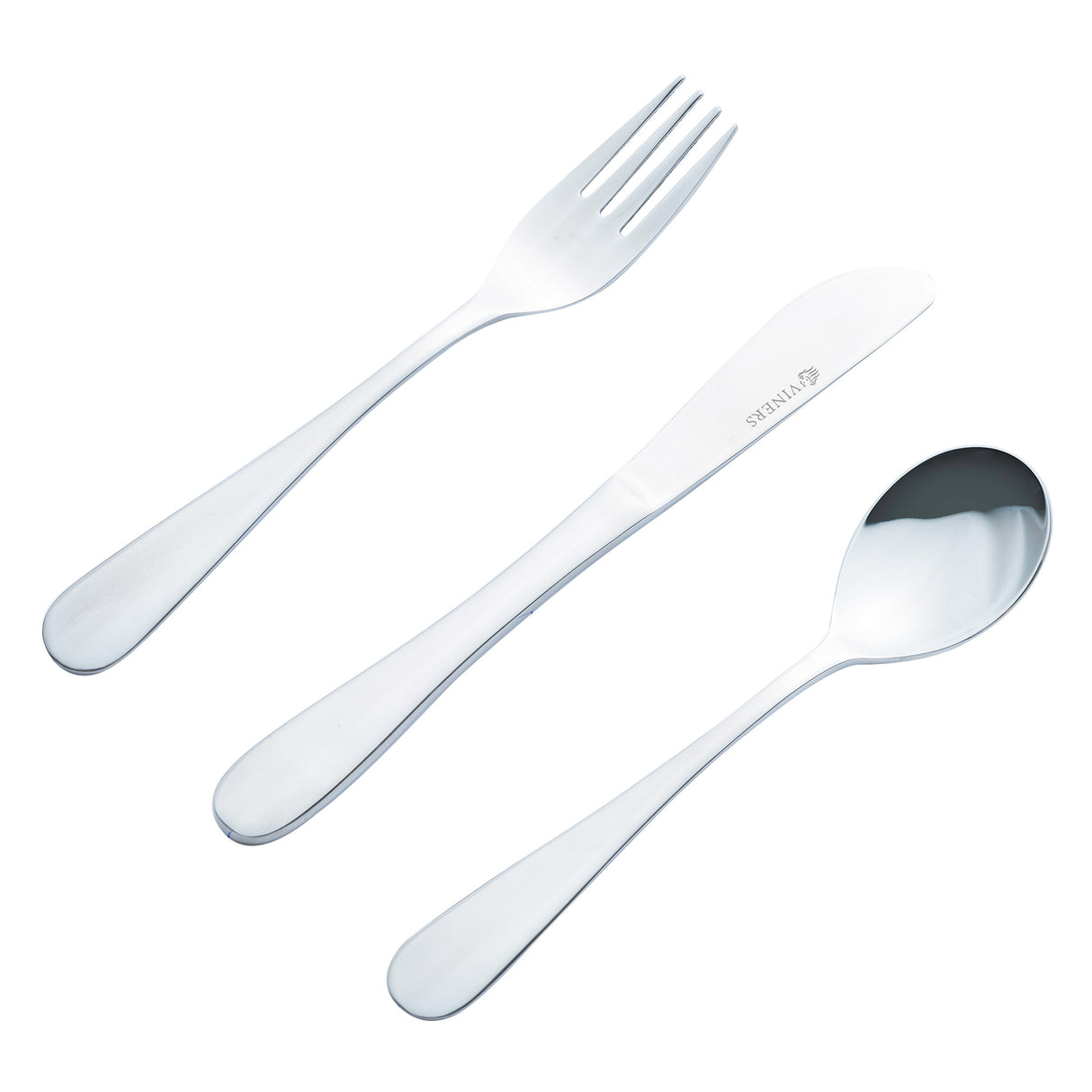 Kinderbesteck von VINERS, Edelstahl, 3-teiliges Set mit kindgerechtem Design, ideal für kleine Kinder und Mahlzeiten.
