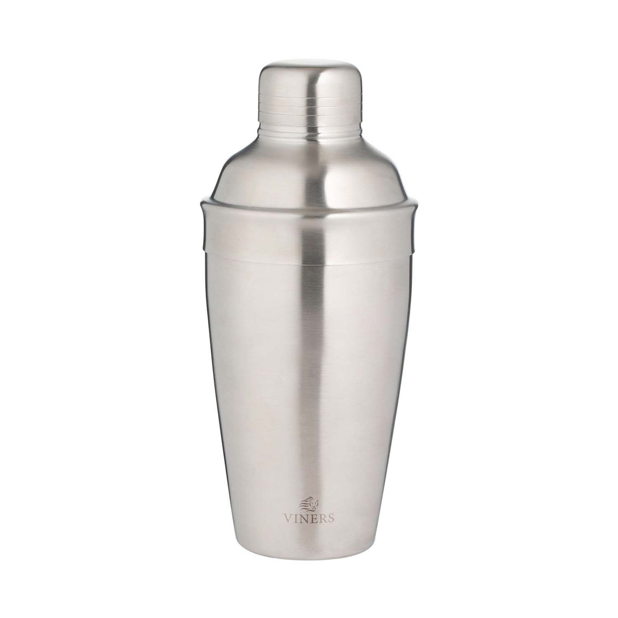 Silberner VINERS Cocktail-Shaker aus Edelstahl, glänzend und glatt, für das Zubereiten von Cocktails, im Bild sichtbar.