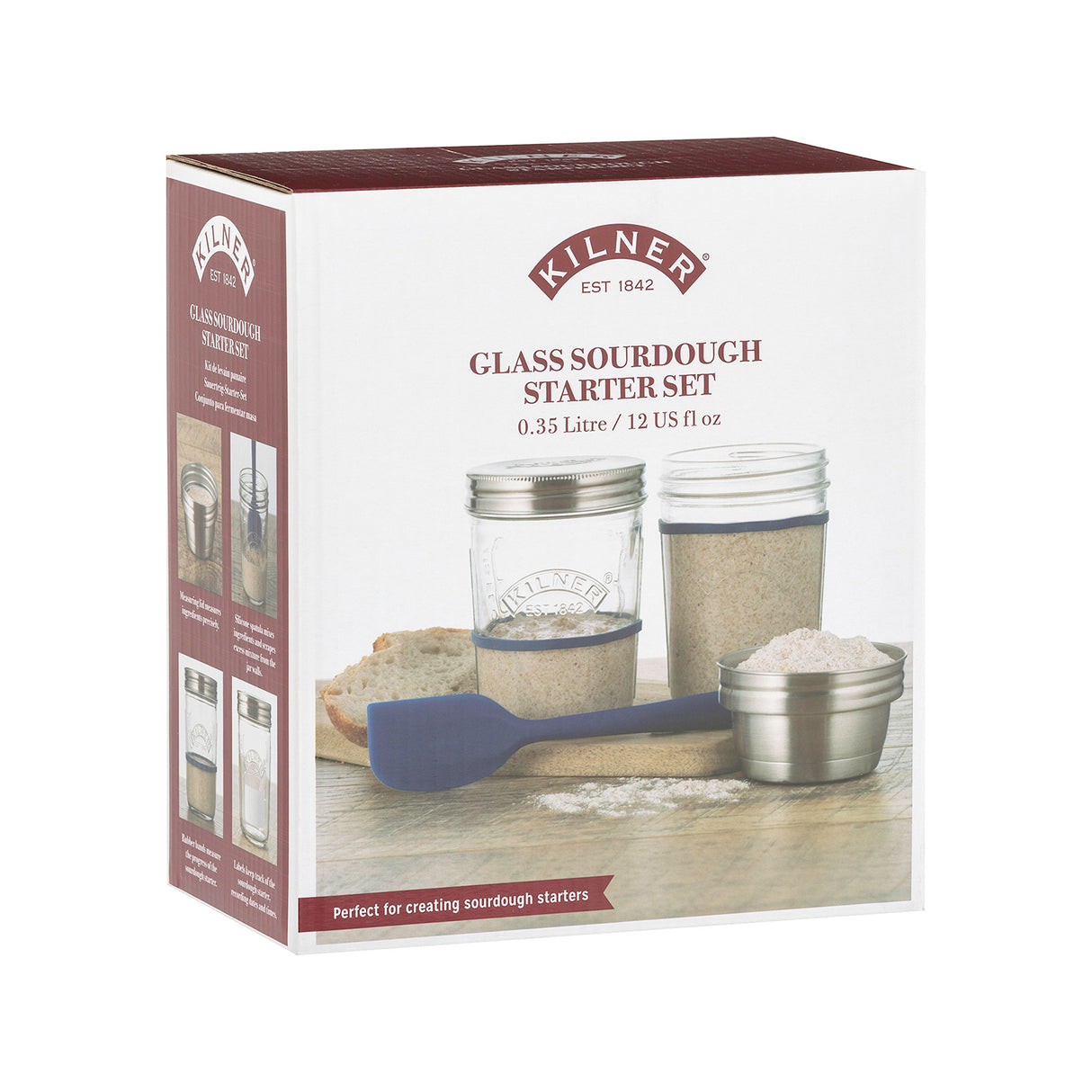 KILNER Herstellungsset für Sauerteig, klar, 500 ml, transparentes Glas mit Deckel und Messskala, ideal zum Sauerteigbacken
