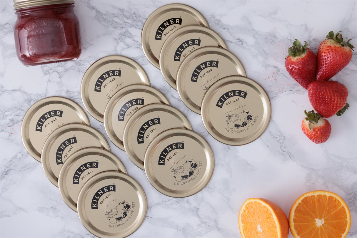 Weithalsglas-Vakuumdichtung von KILNER in Weiß, 12er Set, flexible Gummidichtung für luftdichtes Verschließen.