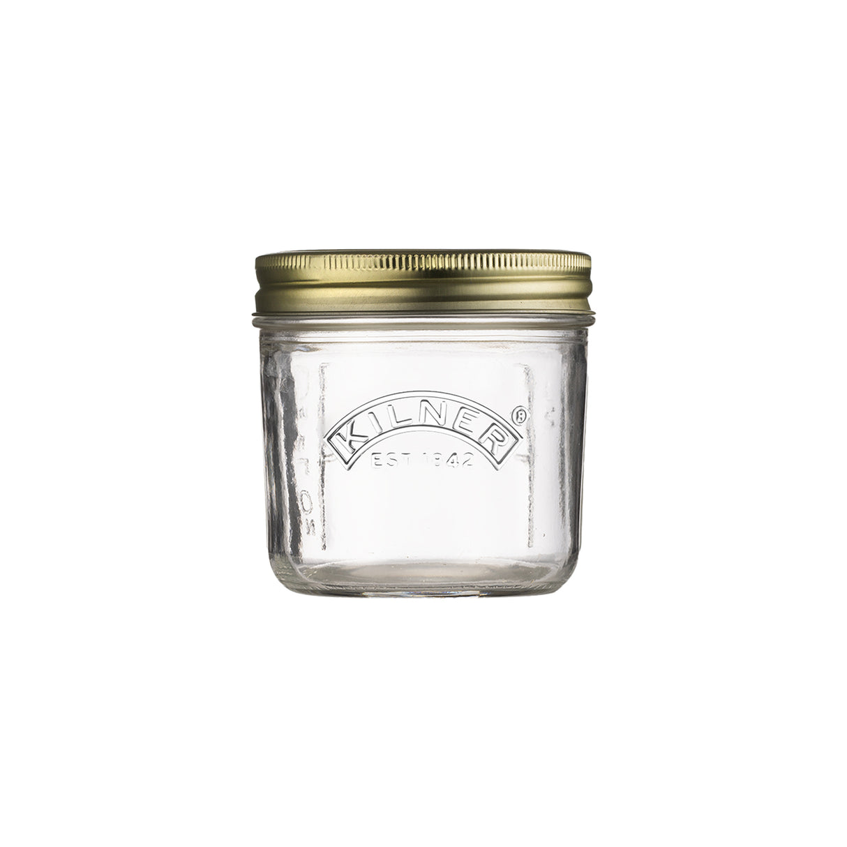 KILNER Einkochglas mit Weithals, klares Glas zum Einkochen und Aufbewahren, Blick auf den transparenten Glasbehälter