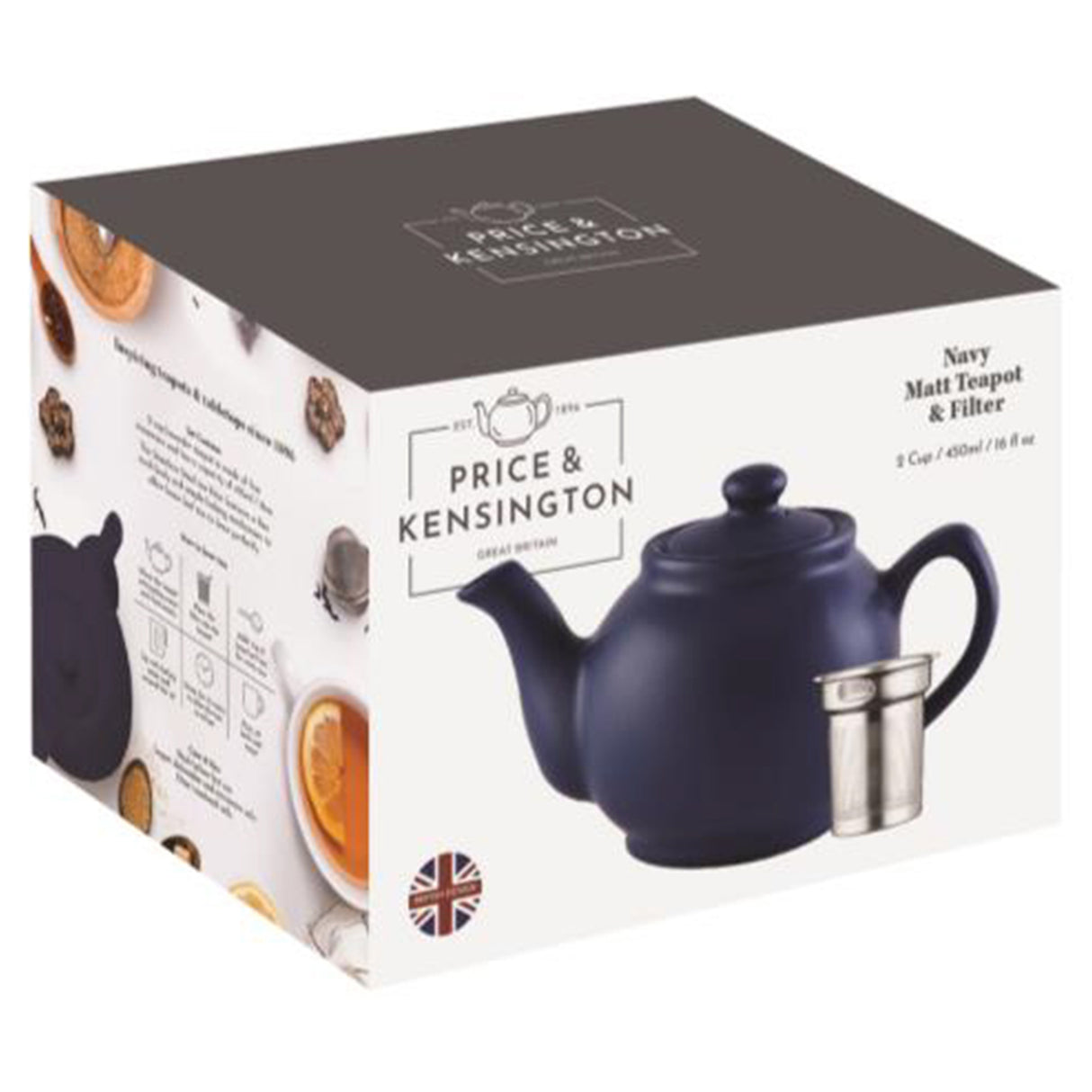 Blaue Teekanne mit Teesieb von PRICE & KENSINGTON, mit 6 Tassen, elegante Teekanne für frischen Tee.