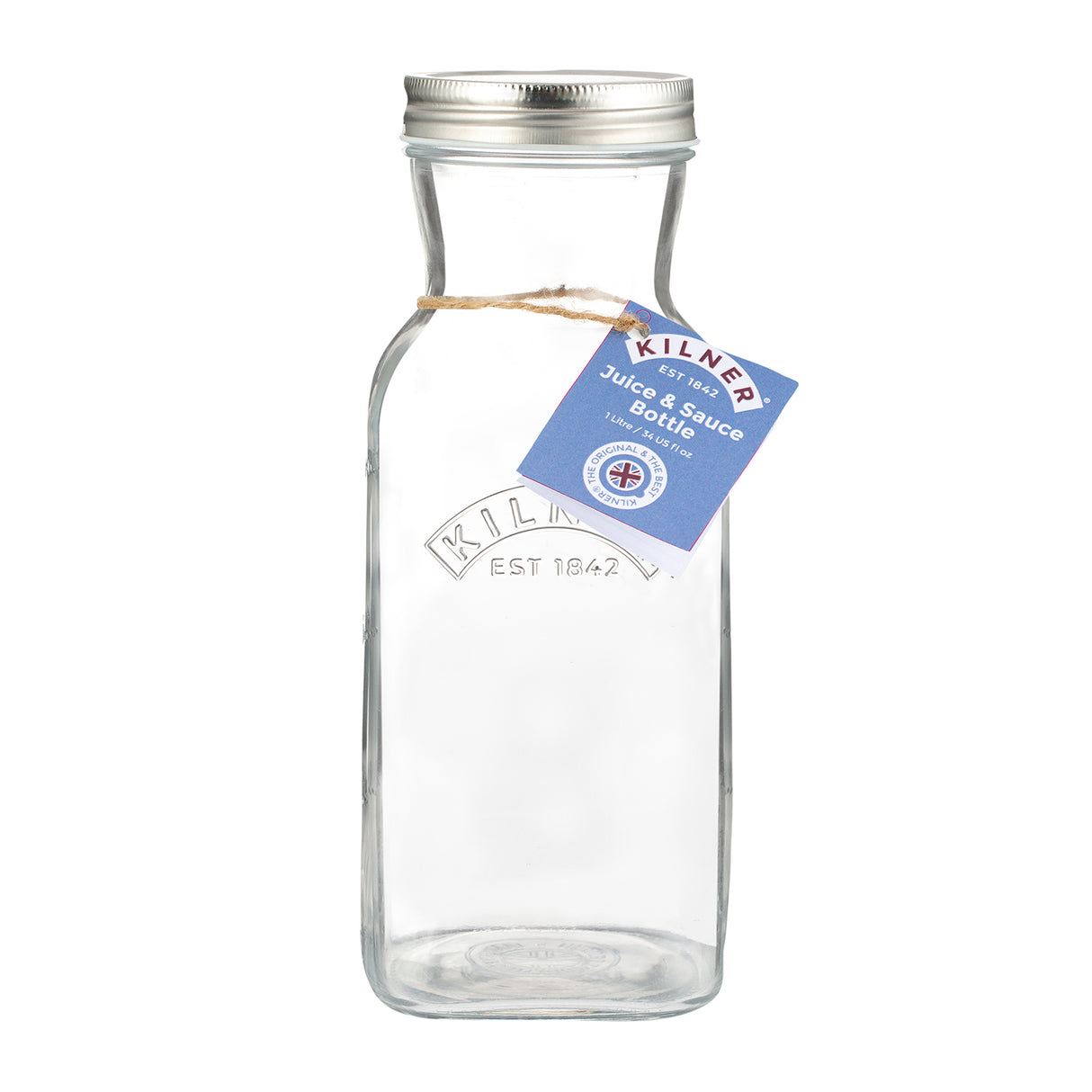 KILNER Glasflasche für Saft, transparente Glasflasche mit Schraubverschluss, ideal für Getränke und Fruchtsaft.