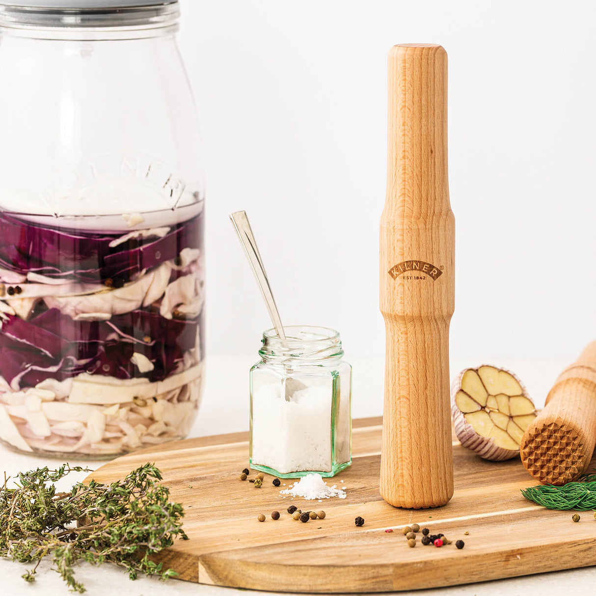 KILNER Fermentier-Stößel aus Holz, 24,5 cm, zum Pressen und Stampfen von Lebensmittel in der Küche