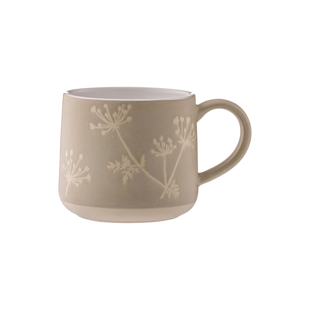 Weiße Tasse von Mason Cash mit buntem Glasur-Motiv, detailreiche Dekoration, ideal für Kaffee oder Tee.