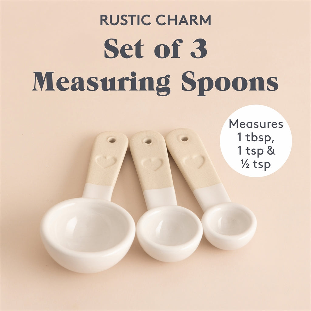 MASON CASH Messlöffel-Set aus beige Keramik, 3 Stück, rustikale charmante Küchenhelfer, ideal zum Abmessen von Zutaten