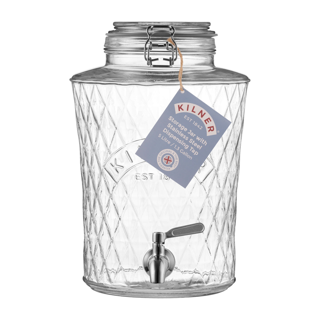 KILNER Getränkespender DIAMOND aus Glas mit Hahn, ideal für Getränke bei Partys und Events.